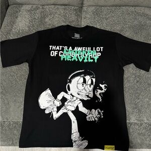 Black Graphic Tee with Cartoon Print